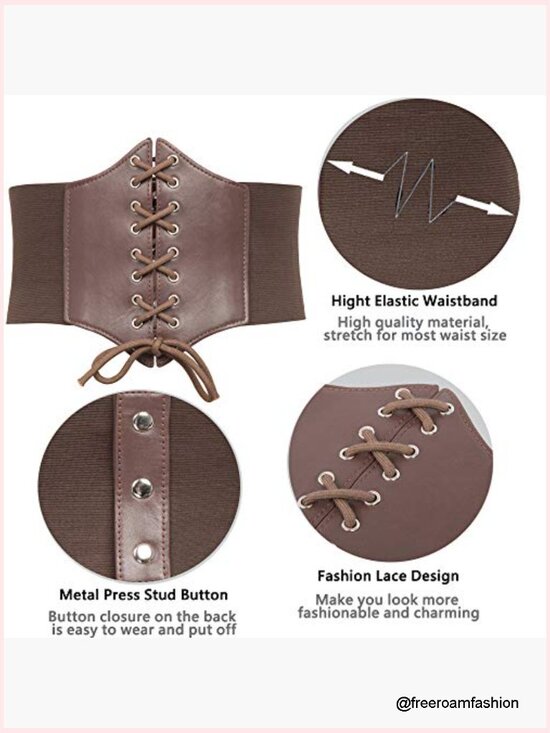 Lace-up Corset Belt Elastic Waist Cinch Belt Faux Leather main image 6